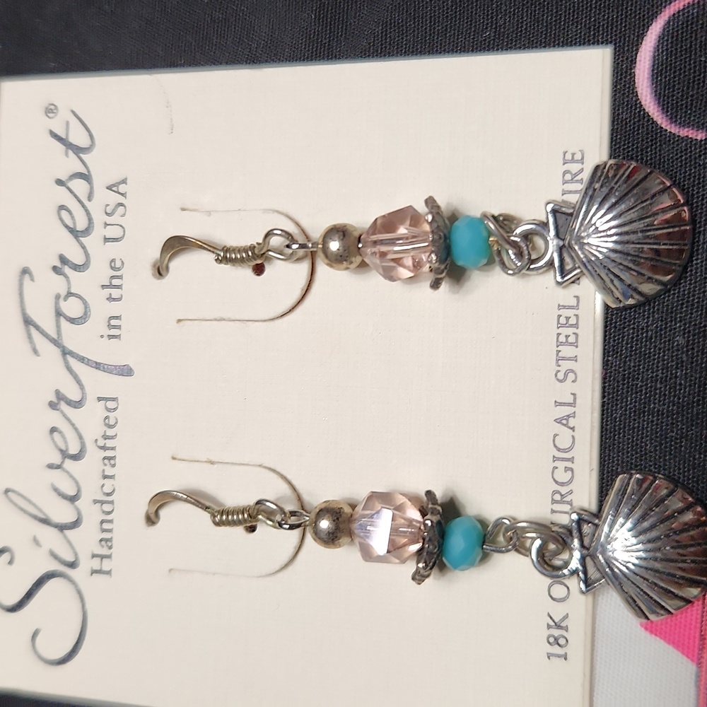 Silver Forest Pink and Turquoise Shell Earrings